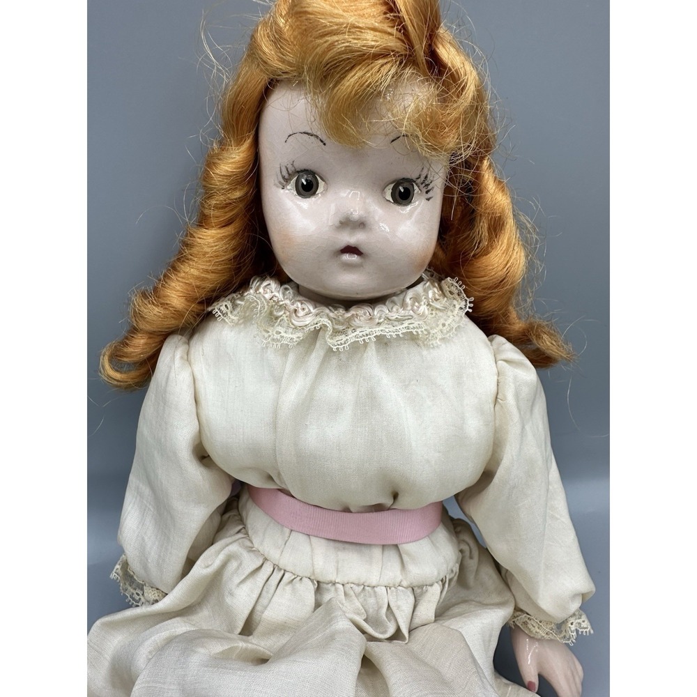 Vintage 15" China Head Glazed Doll Soft Body Silk Dress Perfect Wig See Pictures